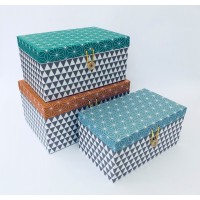 Set of 3 Storage Craft Boxes & Lids Retro Cardboard Geometric Design Office Tidy 5060568601151  112772038305